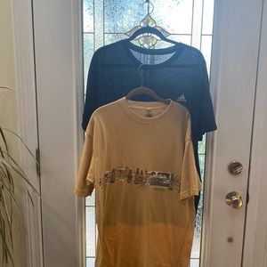 2 Men’s T-Shirts Gold It’s 5’oClock Somewhere and Navy Blue Adidas. size Large